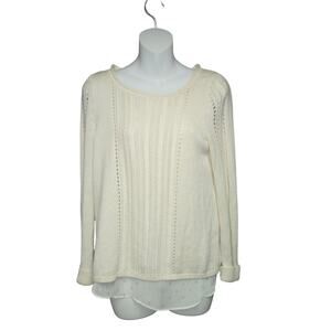 Lucky Brand XS Cream Layered Sweater Sheer Back Panel Knit Coquette Romantic